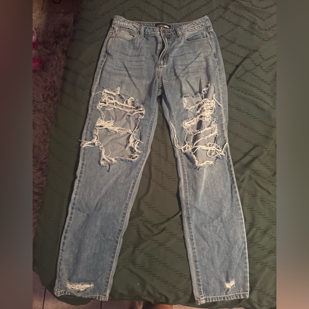Fashion Nova Light Blue Distressed Boyfriend Jeans